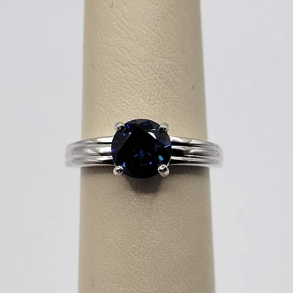 NWOT Kay Jewelers Lab Blue Sapphire Solitare Thick 925 Sterling Silver Band - Picture 2 of 6